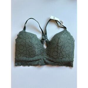 Size 34D Aerie Real Happy Wireless Green Lace Trim Bra